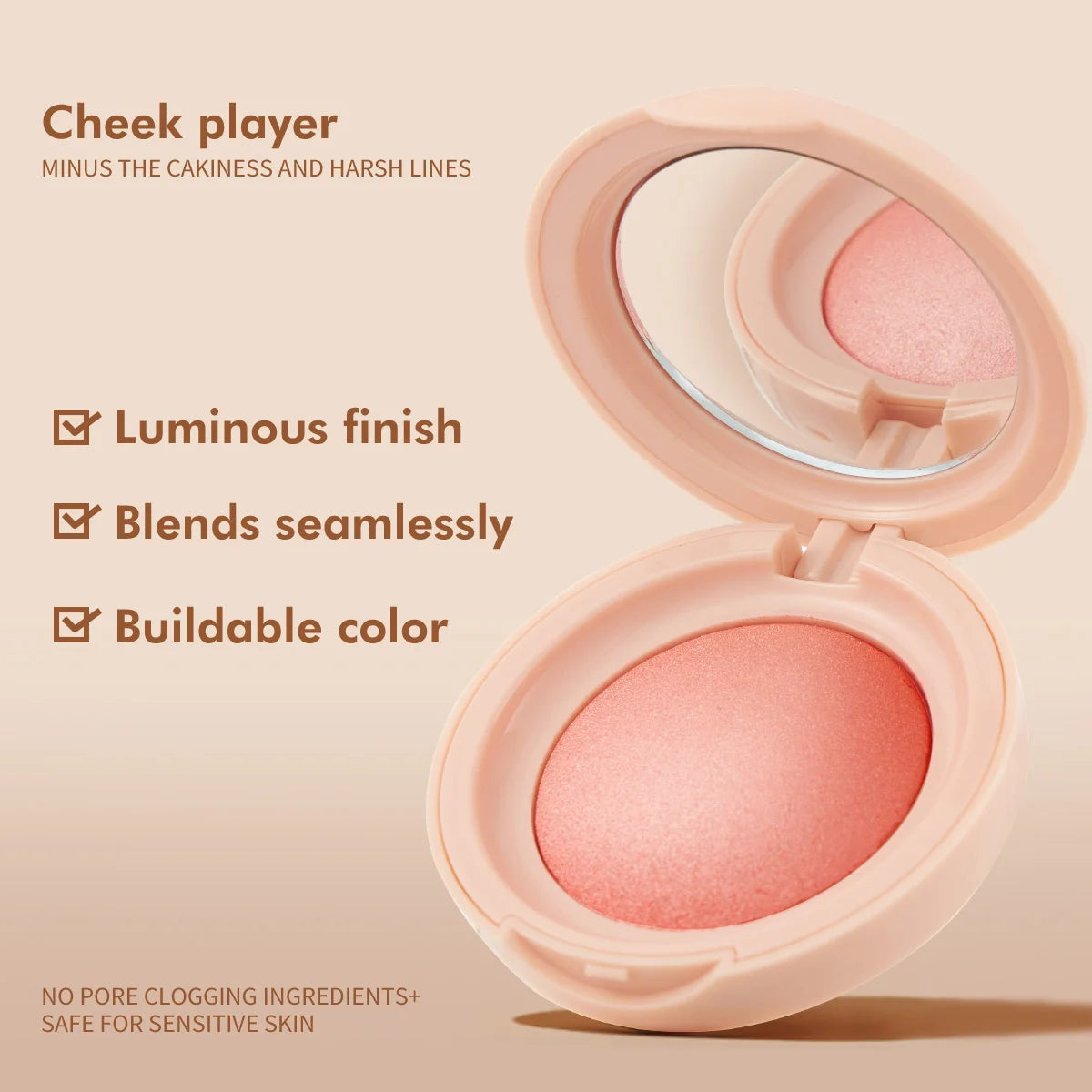 Luminous Powder Blush Glitter Highlighter Bronzer Palettes Longlasting Rose Shimmer Pink Pearl Soft Pinch Face Dropship