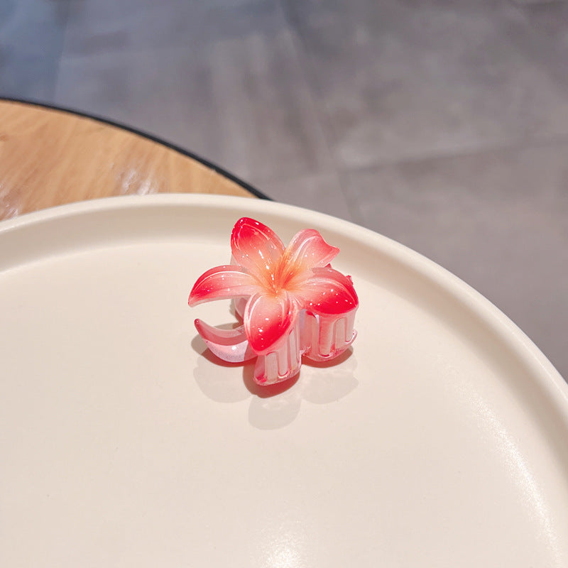 Pince à cheveux clip fleur de Plumeria Rubra aux couleurs sucrées