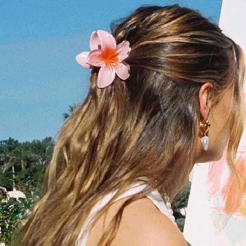 Pince à cheveux clip fleur de Plumeria Rubra aux couleurs sucrées