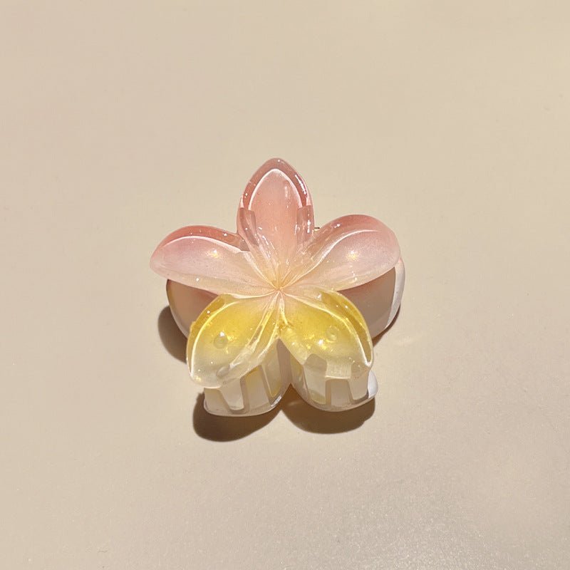 Pince à cheveux clip fleur de Plumeria Rubra aux couleurs sucrées