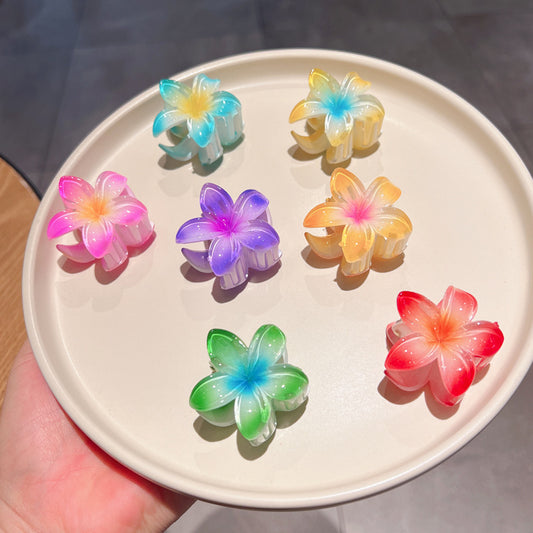 Pince à cheveux clip fleur de Plumeria Rubra aux couleurs sucrées
