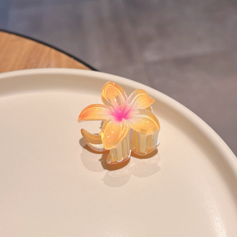 Pince à cheveux clip fleur de Plumeria Rubra aux couleurs sucrées