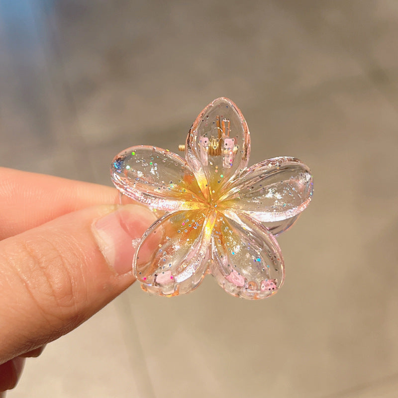 Pince à cheveux clip fleur de Plumeria Rubra aux couleurs sucrées
