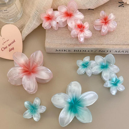 Gradient Frangipani Hair Clip 1PC Plumeria Hairpin Ins Style Ponytail Holder Barrette Sweet Shark Claws Party Hair Accessories
