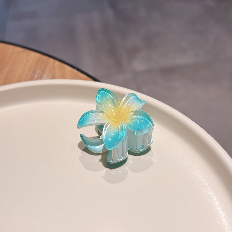 Pince à cheveux clip fleur de Plumeria Rubra aux couleurs sucrées